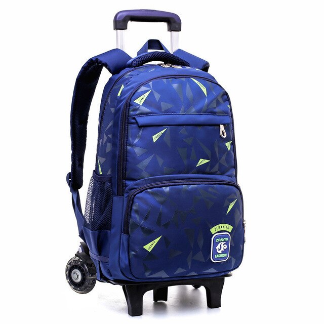 Jongens meisjes trolley schooltas bagage boekentassen waterdichte afneembare kinderschooltassen met 2/6 wielen trap kindertas: Donkerblauwe 2 wielen