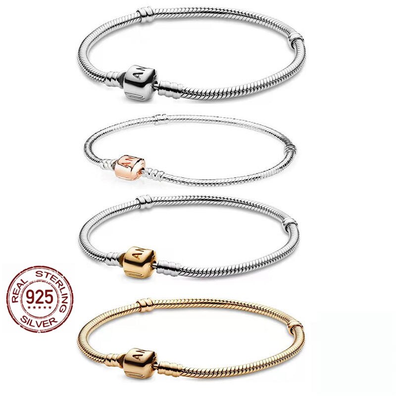 Pulsera de plata de ley 925 para mujer, brazalete de cadena con forma de serpiente y corazón, compatible con abalorios Pamura originales, joyería artesanal