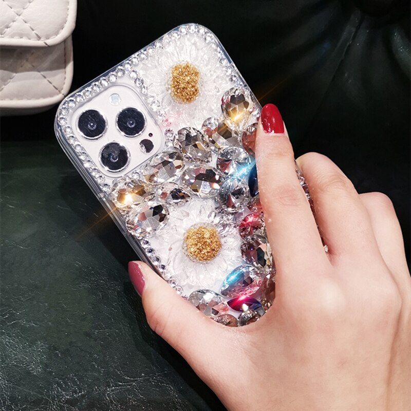 Bling Diamond Daisy Flower Crystal Case For iPhone 12 11 Pro Max XS XR X 7 8 Plus 12 Mini Case Glitter Rhinestone Soft TPU Cover