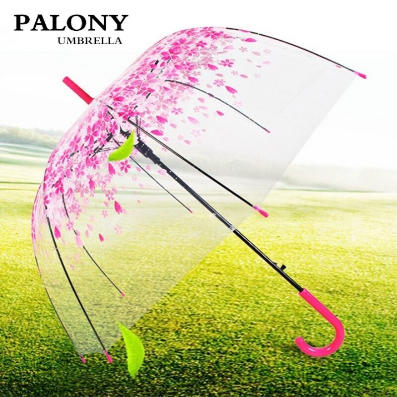 Transparent Clear Umbrella Cherry Blossom Mushroom Apollo Princess Women Rain Umbrella Sakura Long Handle Umbrellas