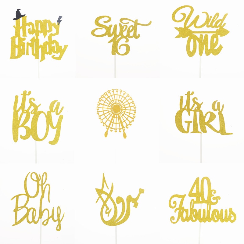 Banderas para pastel Cupcake Topper Toppers rotar la noria Feliz cumpleaños Boda nupcial envoltorio de pastel hornear decoración DIY bandera