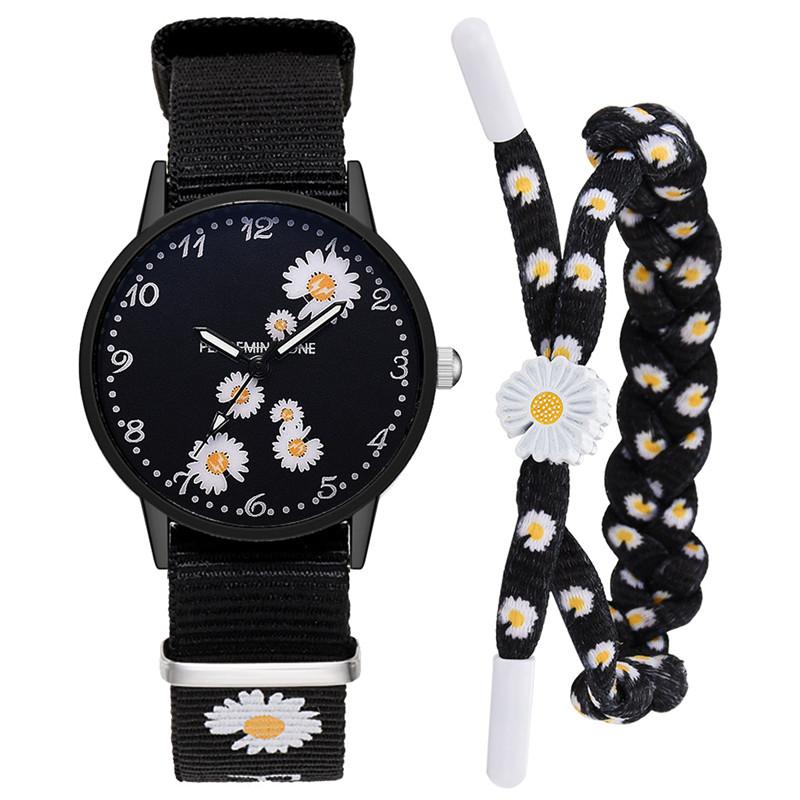 Kleine Daisy Armbanduhr Frauen Nylon Strap Kleid Quarzuhr Einfache Wilden Freundinnen Paar Uhr Geburtstag Frauen: y Bracelet