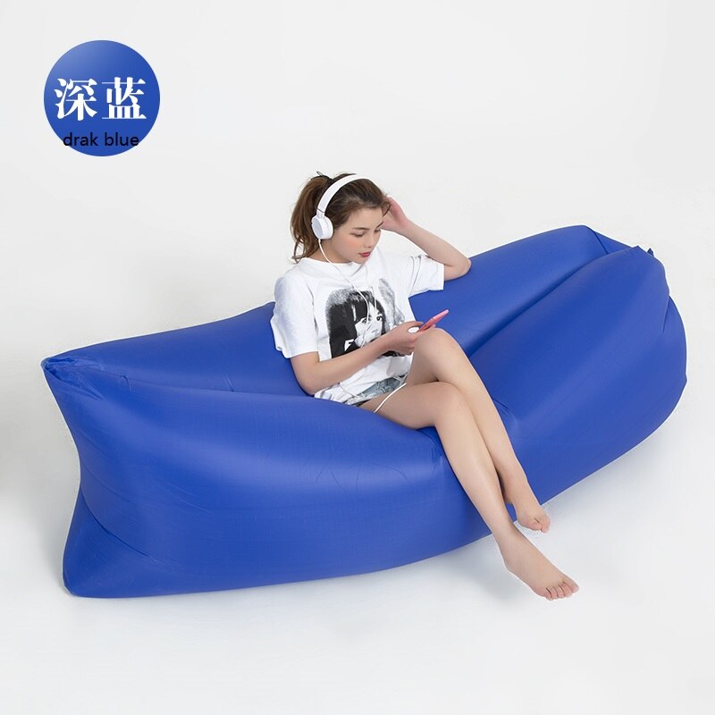 Inflatable Lazy Couch Outdoor Folding Air Sofa Bed Portable Beach Lounge Outside Garden Furniture Camping Sleeping Bags: Blue