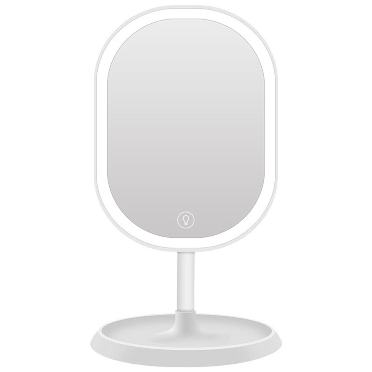 Mini LED Lighted Makeup Mirror Table Stand USB Rechargeable Light Lamp Rotatable Desktop Vanity Mirrors With Cosmetic Organizer: White