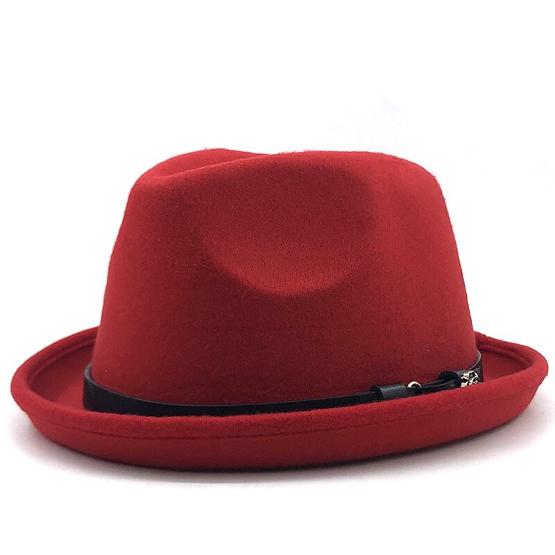 Simple Men&#39;s Felt Fedora Hat for Gentleman Winter Autumn Church Roll Up Brim Homburg Dad Jazz Hat: red