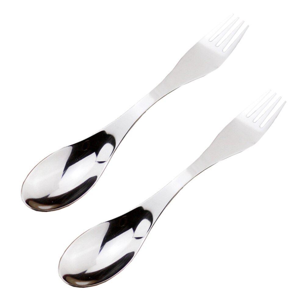 2 Stuks Rvs Double-Ended Spork Multifunctionele Vork Lepel Bestek Voor Camping Picknick Reizen