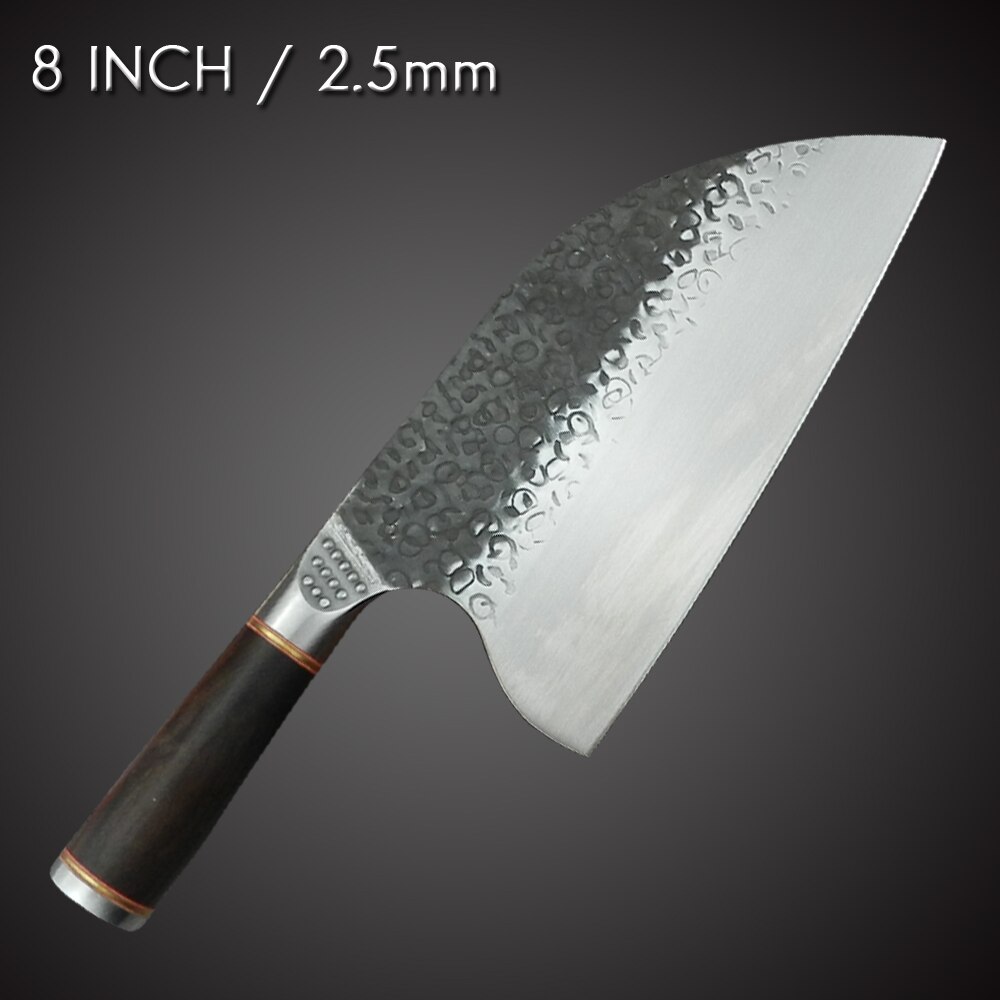Handmade Forged Cleaver Butcher Knife 8 INCH Slaughter Chopping Cutting Bone Stainless Steel 5CR15 Knife Camping Hiking Tool: 8 butcher -2.5mm