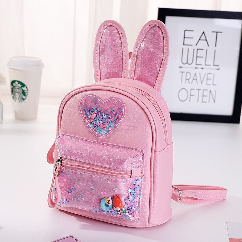 Mini Mochila escolar para niñas pequeñas, bolso escolar de conejo brillante, Kawaii, para la vuelta al colegio: Rosa