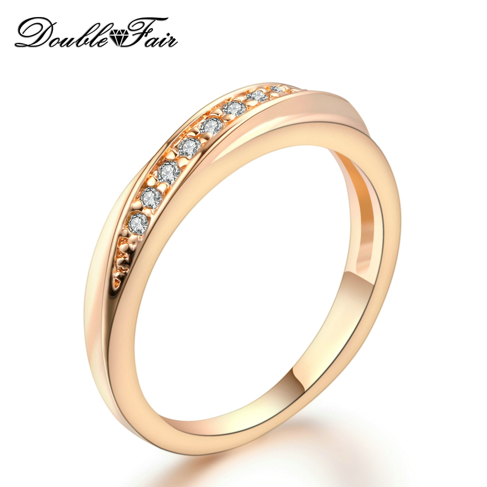 Dubbele Fair Unieke Zirconia Bruiloft/Engagement Ringen Voor Vrouwen Wit/Rose Goud Kleur Vrouwen Ring Klassieke sieraden DFR314