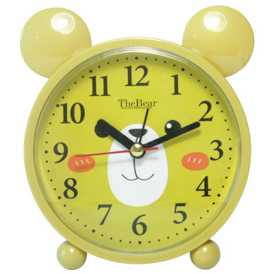 Horloge de chevet pour enfants | Rose, violet, vert, jaune, Portable, classique, silencieux, joli ours, créative: YELLOW