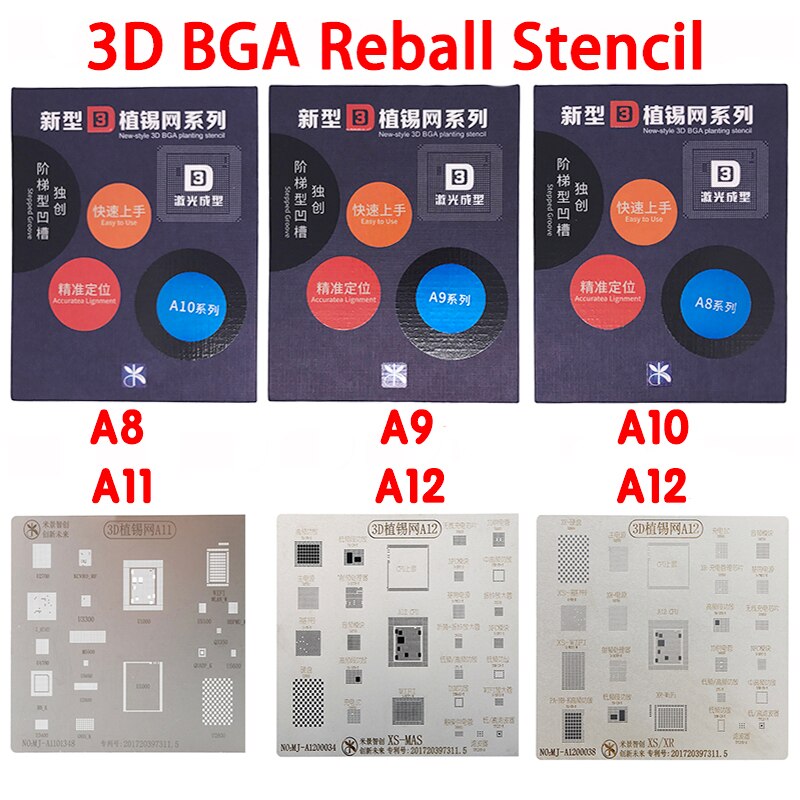 Mijing 3D BGA Reballing Stencils A8 A9 A10 A11 A12 CPU Soldering Repair Tools For iPhone X XS MAX 6 6S 7 8 8PLus BGA reballing