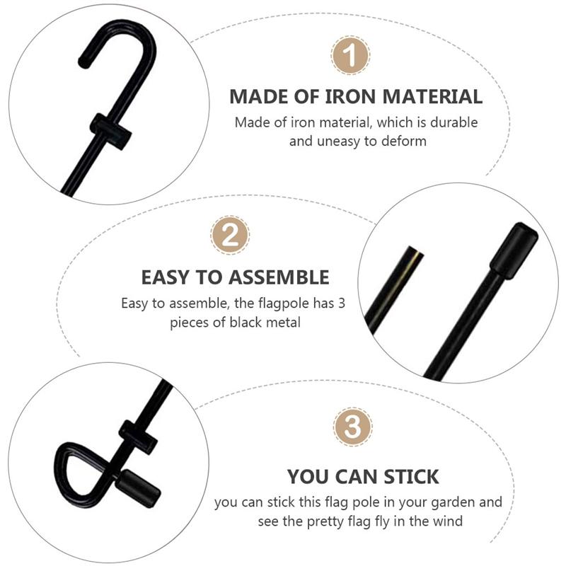 1pc Garden Iron Flag Pole Outdoor Yard Flags Stand Flag Banner Holder Garden Flag Black Wrought Iron Courtyard Garden Flagpole