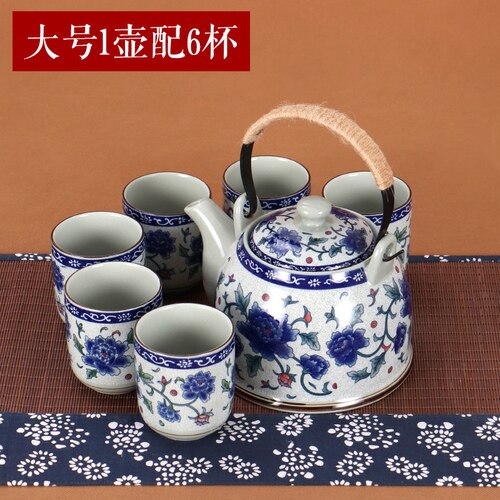 Kinesisk stil jingdezhen keramisk tekanna tekopp stor blå blomma porslinskanna filtrerad teflaska set hem te träbricka