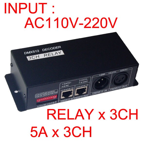 3-channel DMX512 Relay, 3-channel DMX Relay Switch, AC 110-220V Input, Iron Housing