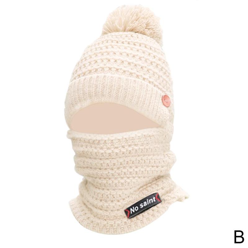 Pluche gebreide slabbetje eendelige muts dames gebreide muts warm masker voor vrouwen meisjes muts pompon bontmutsen mutsen skullies  a5 f 5: B