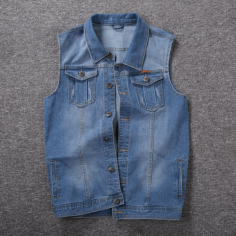 Grande taille 8XL 7XL 6XL hommes Denim gilets hommes sans manches Cowboy vestes homme Vintage rétro gilet décontracté Chubby homme gilet: Sky blue / XXL