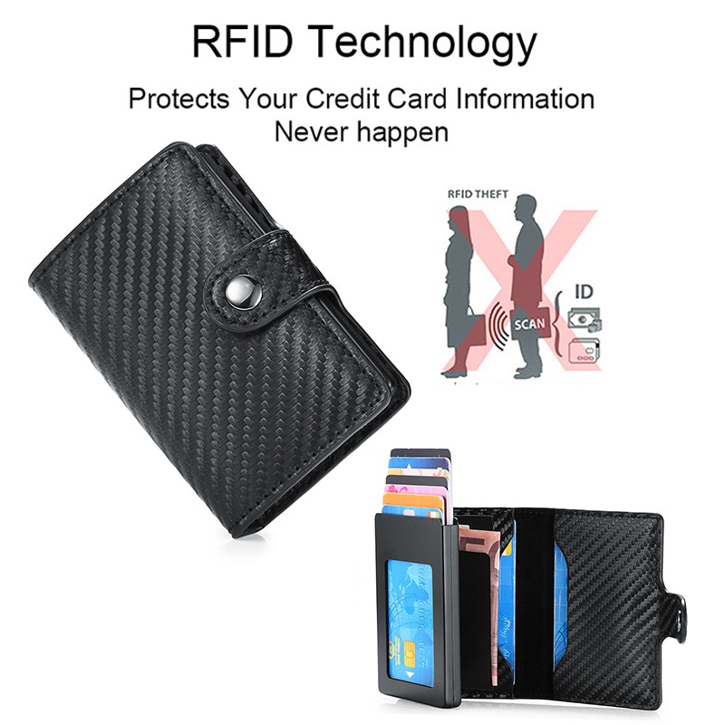 DIENQI Rfid Carbon Fiber id Credit Card Holder Case Metal Smart Minimalist Wallet Men Business Bank Cardholder Cart Holder