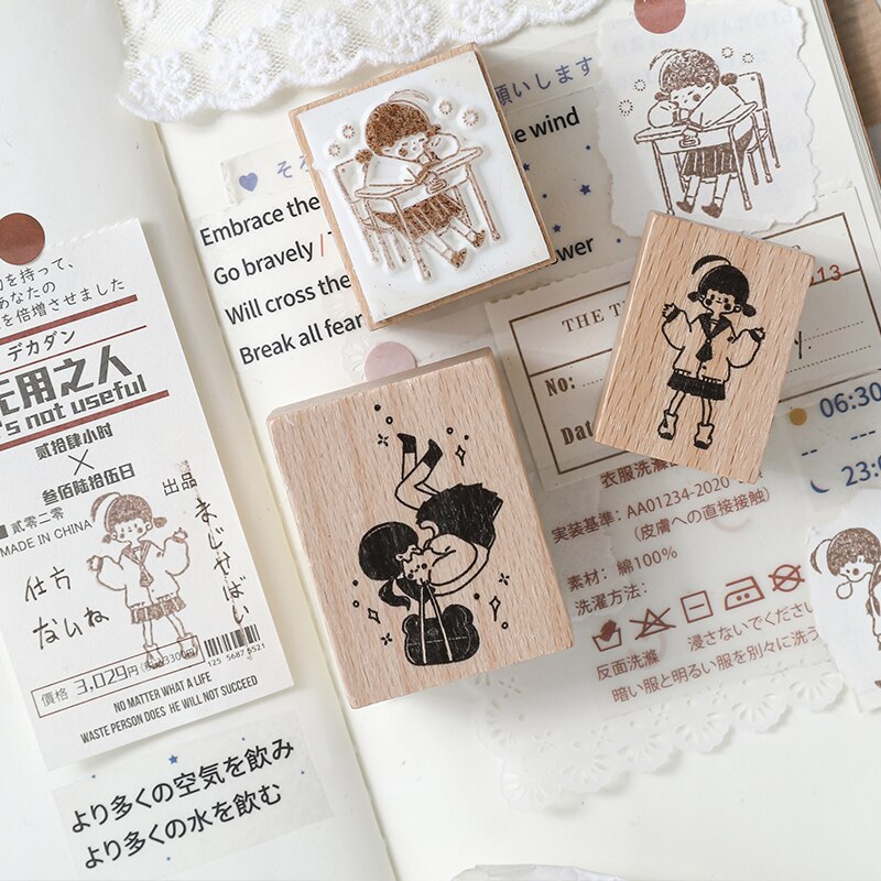 COO NOTE 8 Models/ Cute Cartoon Seal Hand Writing Stamp Antique Wooden Rubber Stamp Diary Decoration DIY Craft Standard Stamp