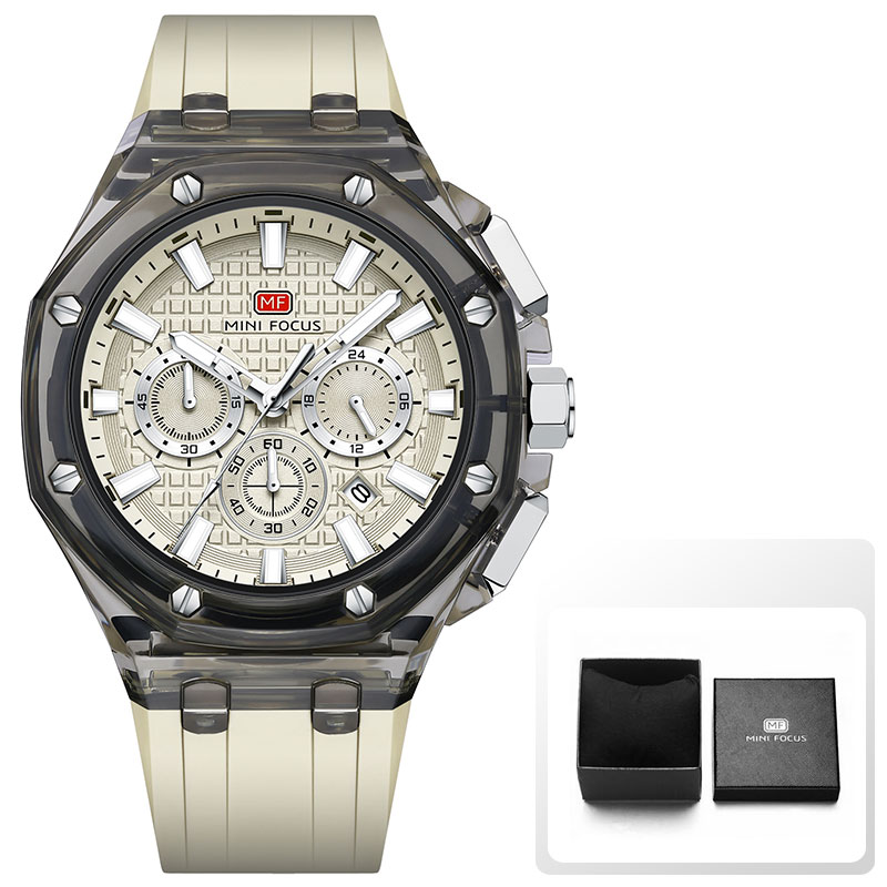 MINI FOCUS Relojes deportivos de cuarzo para hombre con correa de silicona naranja Cronógrafo Reloj de pulsera luminoso resistente al agua con calendario: Marrón