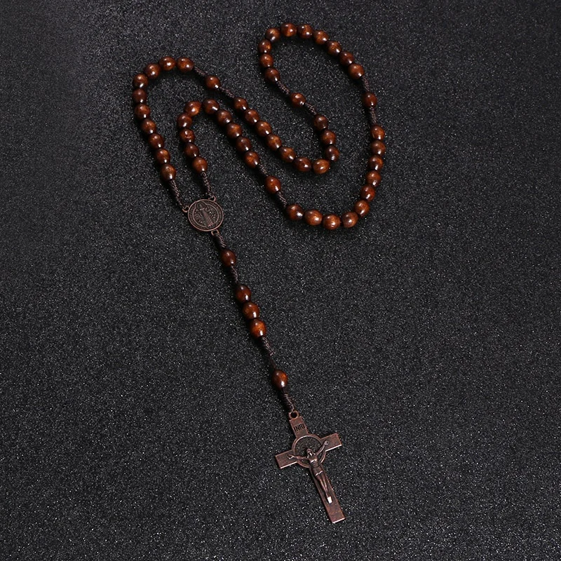 Chrystus Jezus Drewniane koraliki 8mm Różaniec Koralik Krzyż Samochód Wisiorek Tkany Łańcuch Naszyjnik Religijna Ortodoksyjna Biżuteria Modlitewna