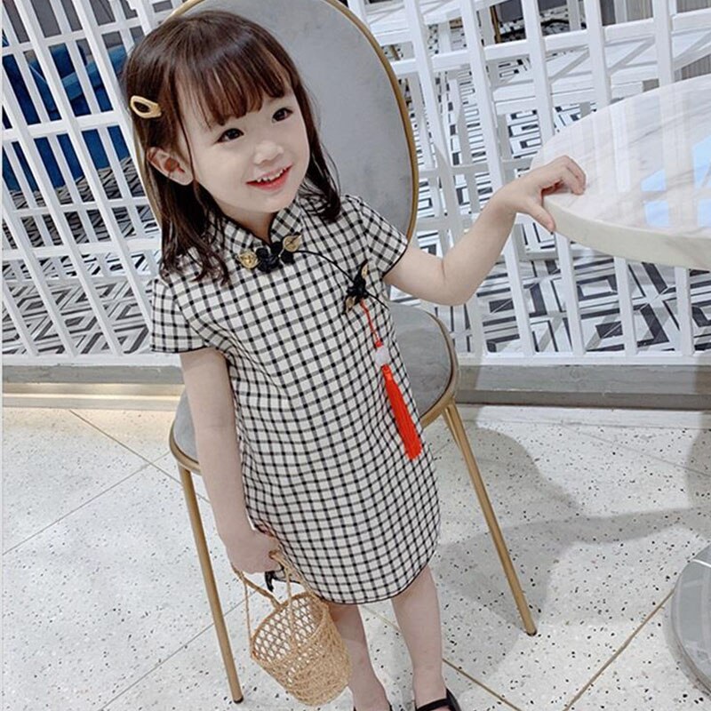 Letnie nowe sukienki dla dziewczynek kwiatowy niemowlę dziewczynka Weding impreza sukienka dzieci chińskie tradycyjne stroje Cheongsam: B / 130