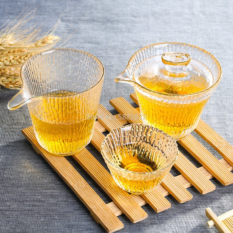 The tree pattern glass tea cup lead-free crystal glass fair cup with gold cover tea set