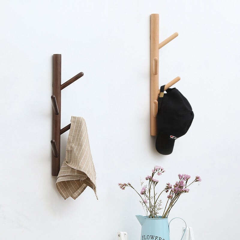 Nordic Simple Beech Tree Wall Hanging Solid Wood Coat Hook Storage Rack Wall Hanging Wooden Hanger