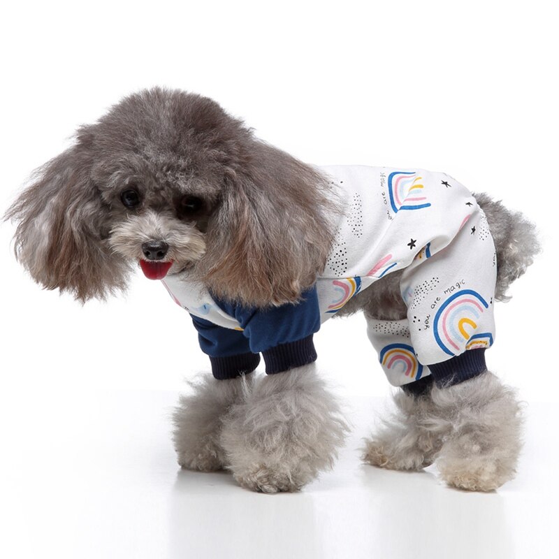 Novo adorável arco-íris imprimir roupas para cães pijamas roupas quentes chihuahua pet filhote de cachorro roupas macacão para cachorro de estimação cachorro