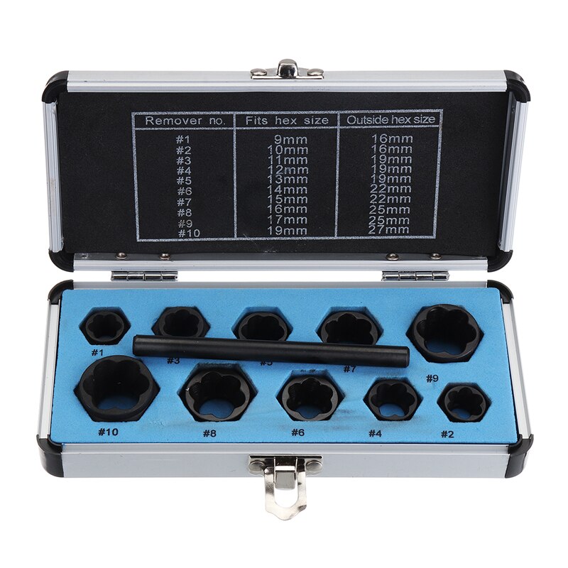 11pcs/Set Damaged Bolts Nuts Screws Remover Extractor Removal Tools Set Threading Tool Kit Black Nuts And Bolts Extractors Box: Low Hat