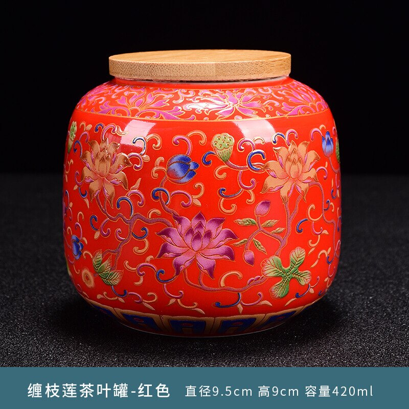 Porcelain Enameled Ceramic Tea Caddy Portable Sealed Tank Storage Jar Moisture-proof Tank Storage Box Candy Snacks Universal Jar: Red