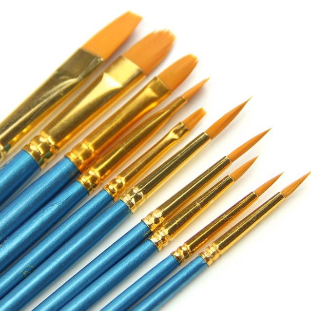 10 Stuks Artists Paint Brush Set Acryl Aquarel Ronde Spitse Punt Nylon Haar