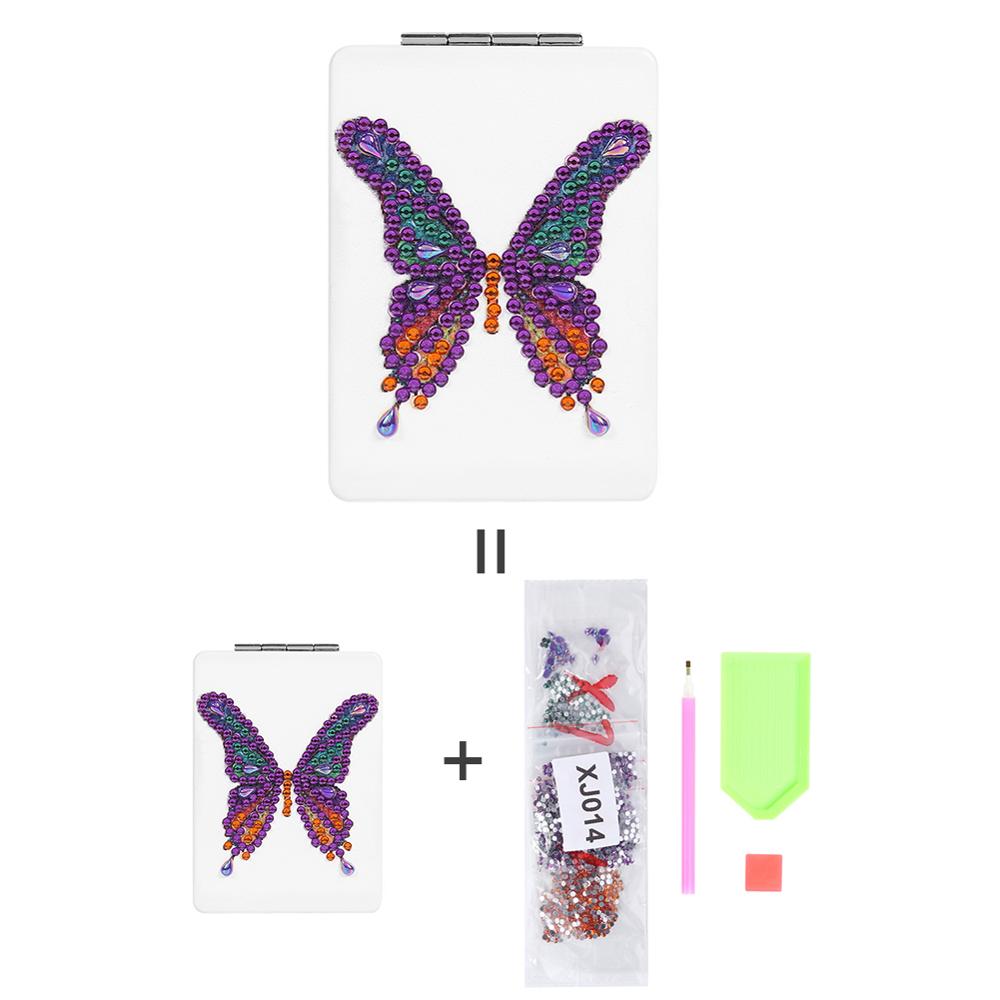 Espelho de maquiagem de viagem conjunto mini espelho cosmético borboleta/coração diy pintura diamante em forma especial compõem espelhos: 04