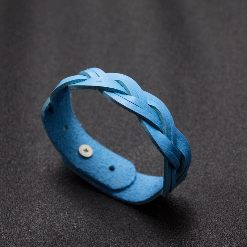 Snap Button Bracelets Factory Direct Vintage Leather Jewelry Punk Leather Men's Cuff Bracelet Jewelry: Blue