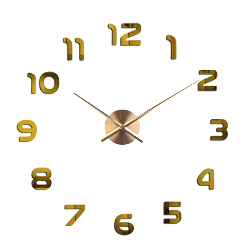 d'horloge murale 3d, grand miroir acrylique, autocollants, accessoires de salon, décoration de maison, horloge murale: Gold / 27in 50-70cm