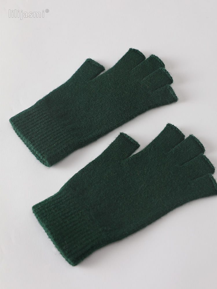 Wolle Fausthandschuh ausgesetzt Fingerspitze Damen Handschuhe Winter Herbst Arbeitshandschuhe gestrickt für Frauen Fingerlose Handschuhe Antrieb Fäustlinge: Grün