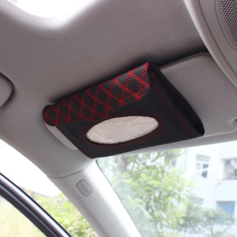 Bil solskærmsdæksel vævskasse bil interiør tilbehør holder papir serviet klip læder multifunktions opbevaringsboks