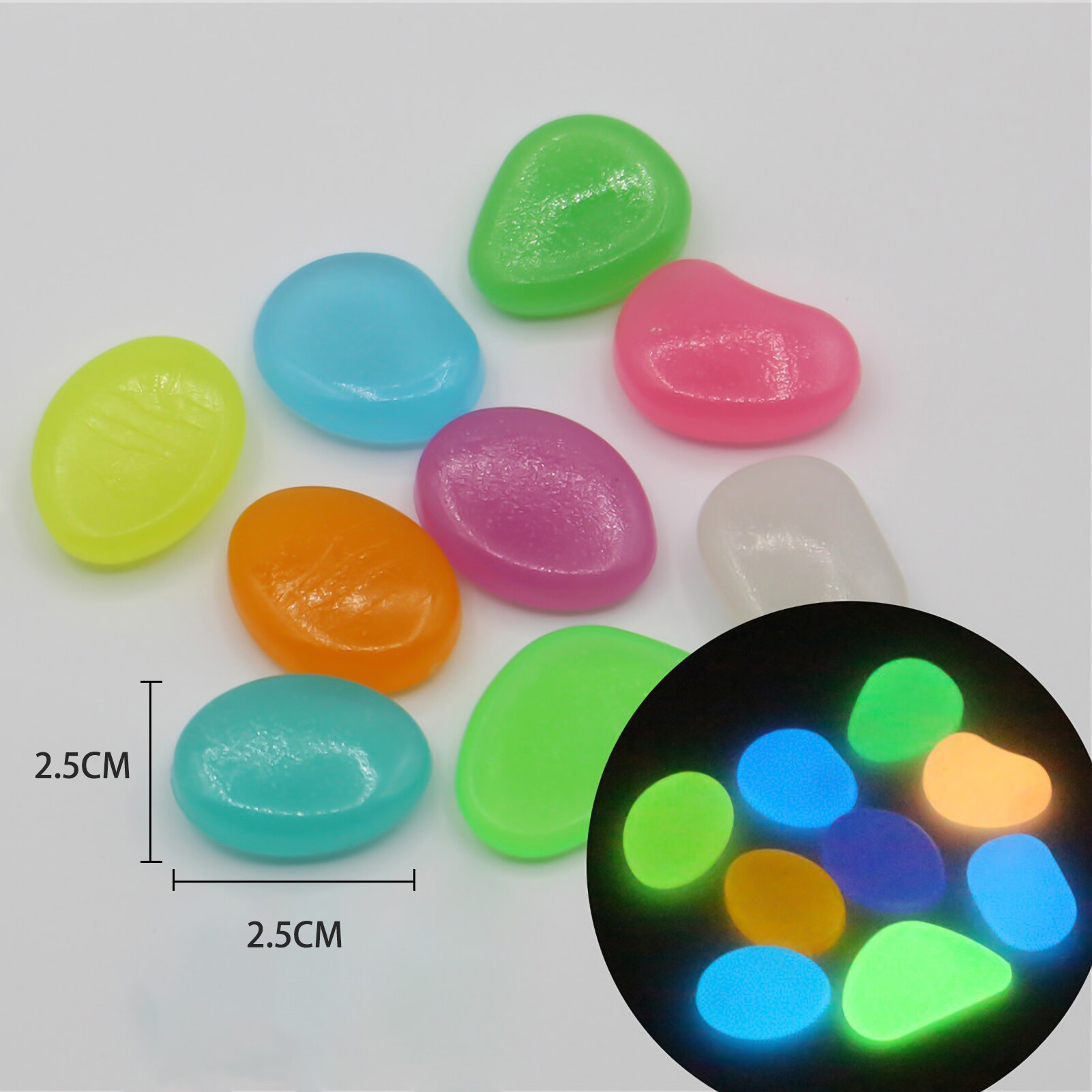 100 Pcs Glow in Dark Garden Pebble Stones Rocks for Walkway Garden Path Patio Lawn Fish Tank Decorative Pebbles Luminous Stones