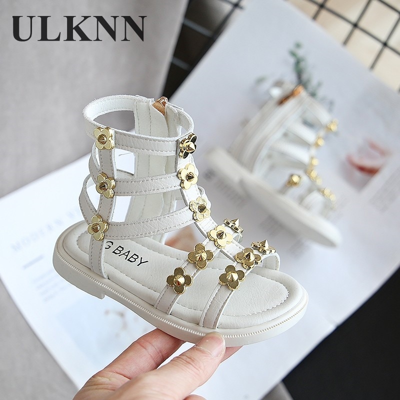 Sandalen Für freundlicher Neue Weiß Römischen Schuhe Offene spitze Mitte-oben Prinzessin Kleines Mädchen Blumen Dekoration rosa Reißverschluss Flache PU