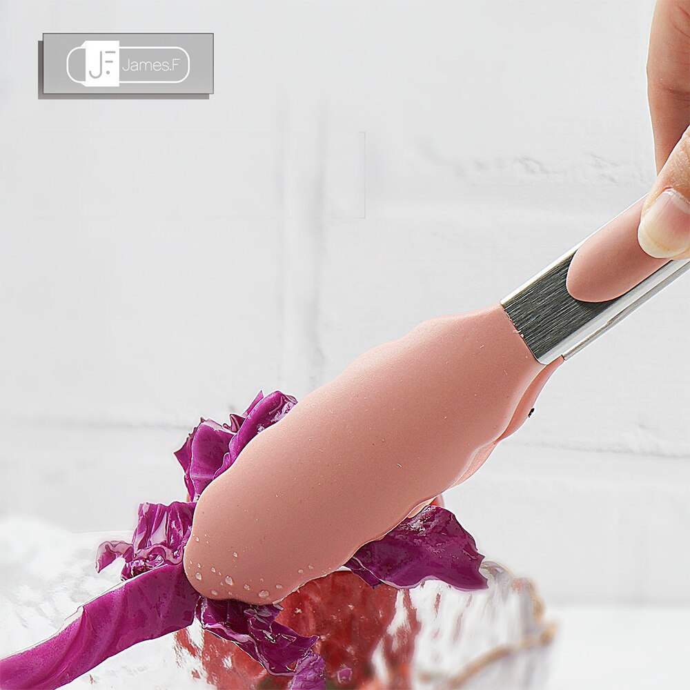 Silicone Food Tong Cooking Clip Clamp BBQ Salad Tools Stainless Steel Kitchen Tongs Silicone Non-slip Grill Kitchen Accessories