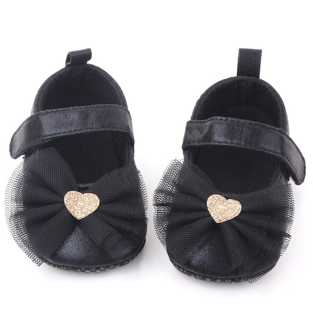Sapatos de bebê menina, sapatos confortáveis de borboleta para os primeiros passos, sapatos de criança, laço, cor sólida, gancho & loop, fivela, todas as estações sapatos com calçados: Black / 3.5