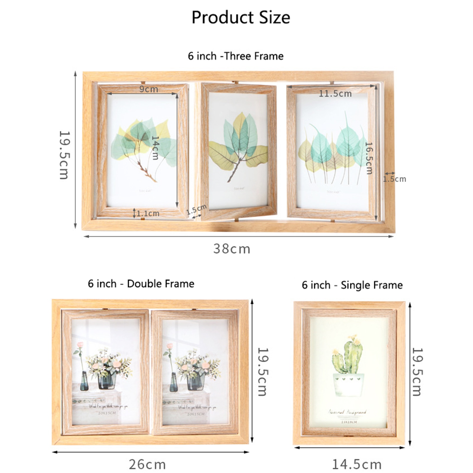 Nordic Style Retro Rectangle Wooden Photo Frame, Rotatable Two-sided Combined Rahmen, Household Decoration