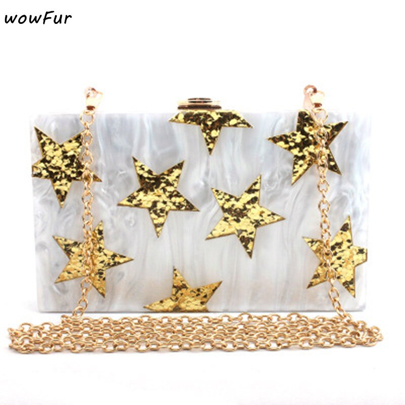 Bolso de mano de PVC con forma de estrella para mujer, bandolera de hombro, informal, de pequeña capacidad, con caja acrílica: white