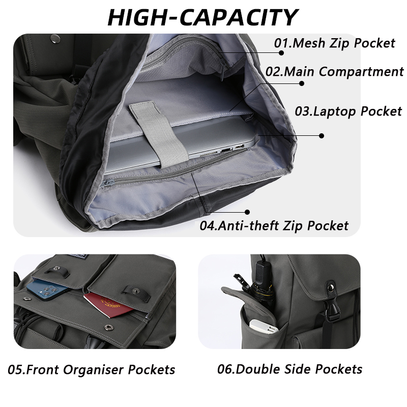 Drawstring Backpack for Men Oxford Waterproof 17.3 inch Laptop Mochila Large Capacity Travel Durable College Backpack