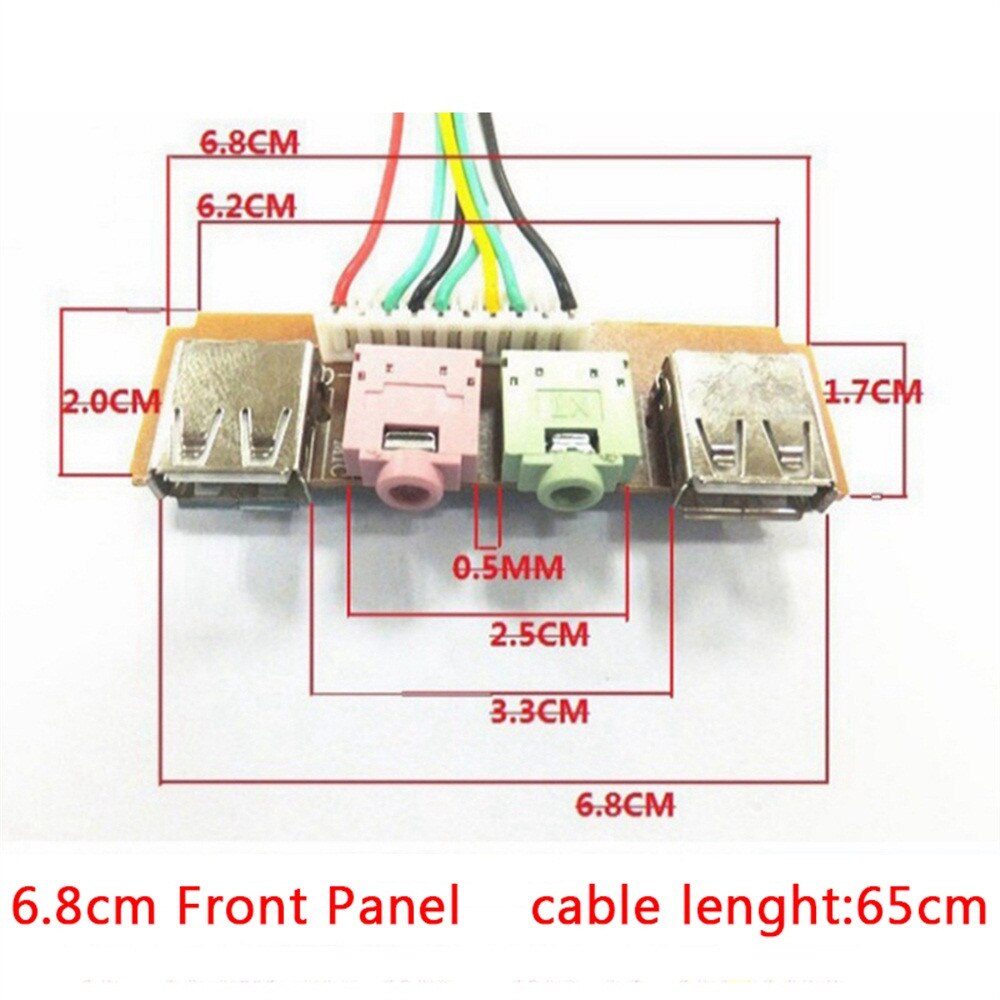 2 Ports USB 2.0 PC Computer Case Front Panel USB Audio Jacks Port Desktop PC USB Extension Wirefor Mic Earphone Cable FW1S