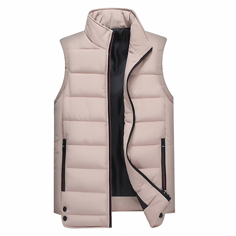 Hiver hommes solide gilet Style coréen mince parc veste hommes automne col montant taille manteau décontracté sans manches corps plus épais manteau: Khaki / L