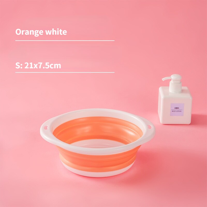 Household Silicone Folding Washbasin Stand, Children's Cartoon Basin, Student Dormitory Travel Portable Foldable Basin: Orange white-S