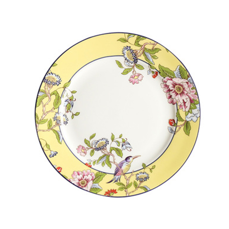 8inch high-end bone china plates British style afternoon tea dessert plate steak spaghetti plate bird flat plate: green