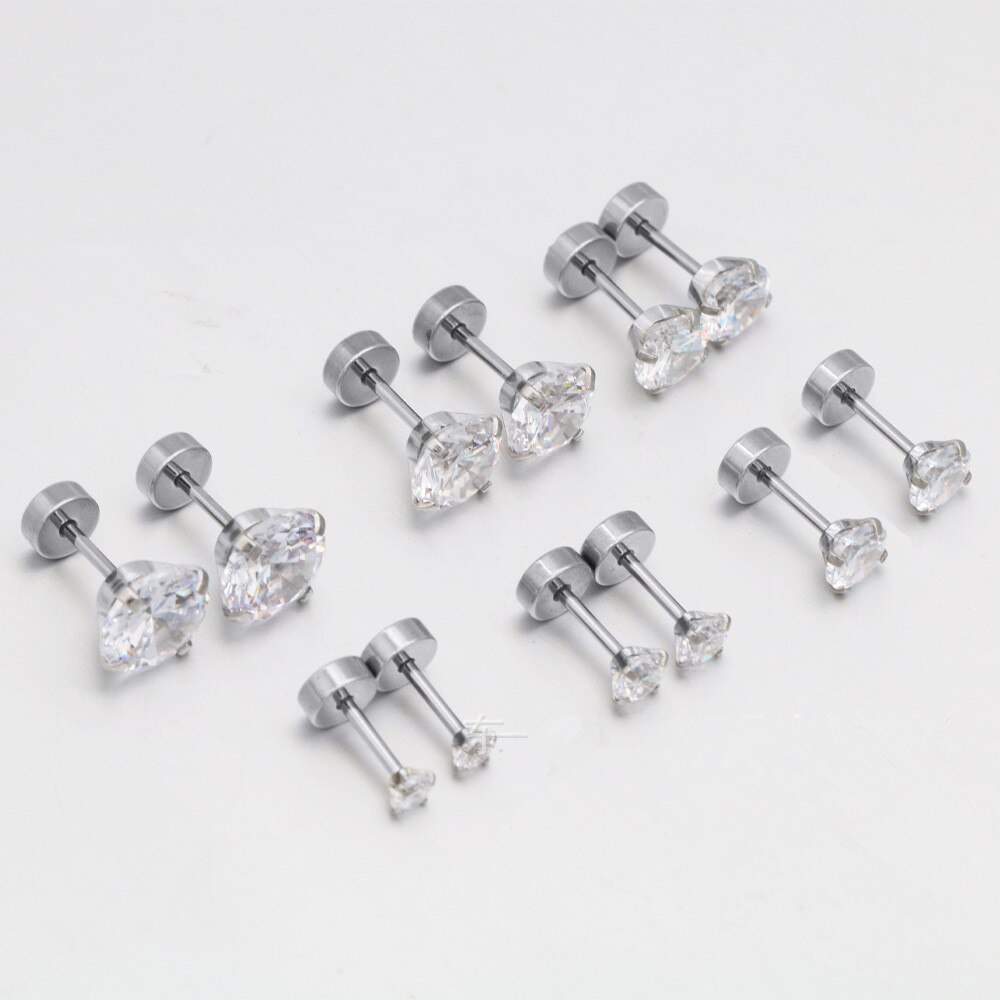 2Pcs The Latest Four Claws Zircon Stainless Steel Stud Earrings Circular Barbell Male Ear Bone Nail Puncture Accessories