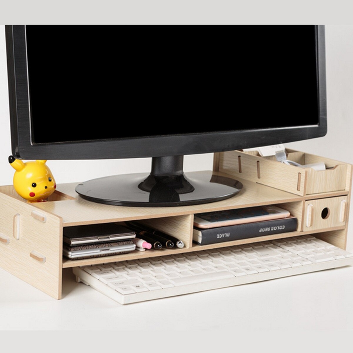 19 Inch Wooden Monitor Holders Bracket Stand Desktop Storage Shelf Laptop Stand Computer Screen Rack Desk PC Riser Organizer: Oak