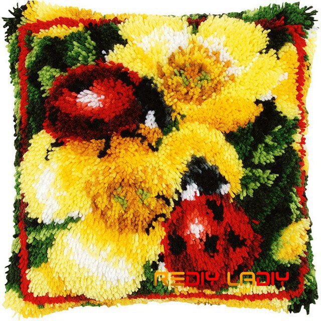 Latch Hook Cushion Poppy & Roses Pillow Case Crochet Crafts Acrylic Yarn for Embroidery Sofa Bed Cushion Cover Home Decoration: BZ842
